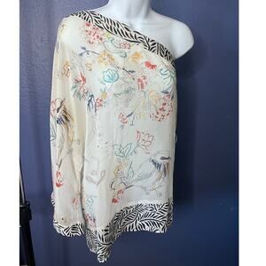 Pepper One Shoulder Blouse Floral Bird Print Boho Lightweight Top Large